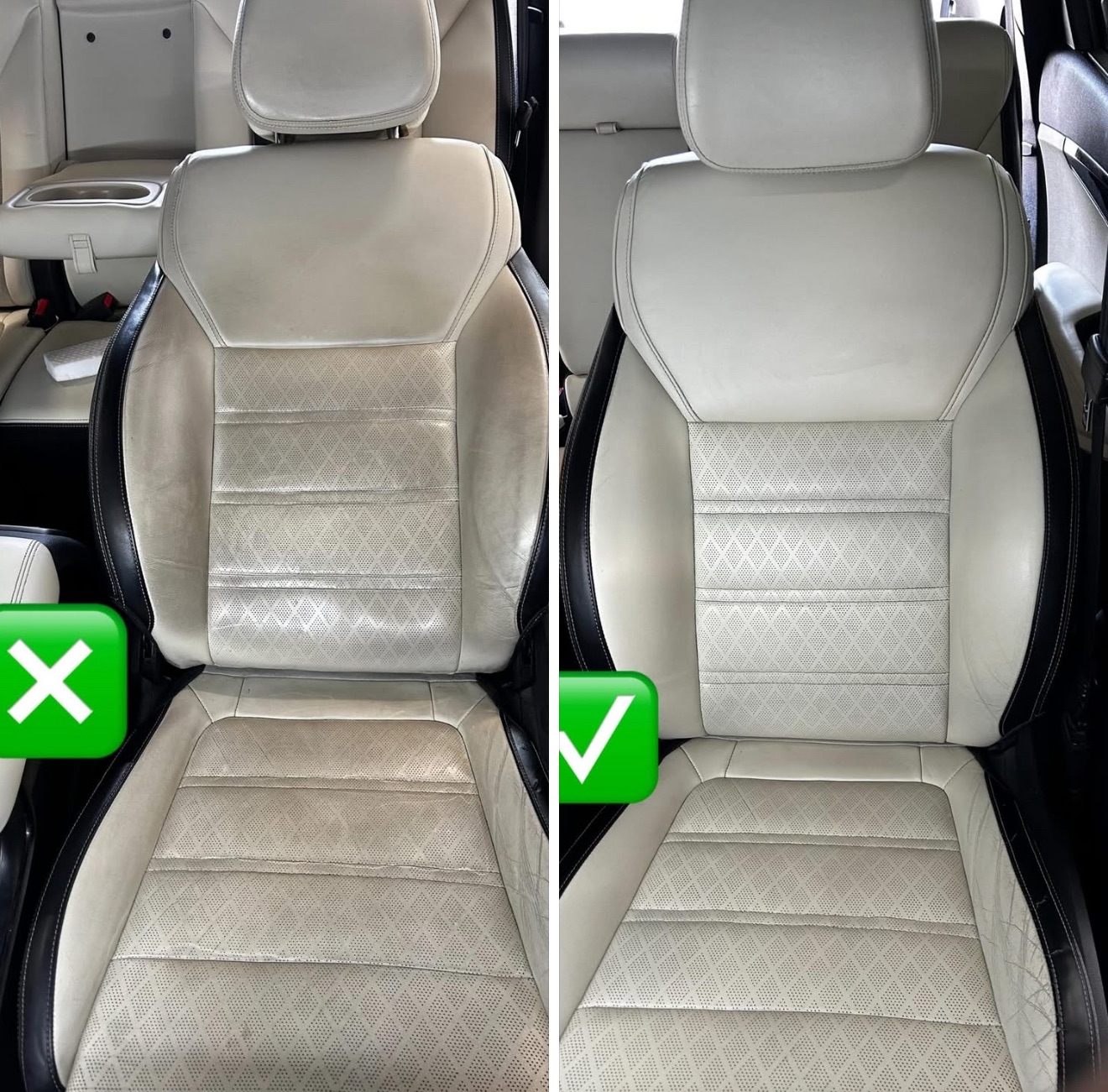 Interior cleaning before and after - stained seats restored