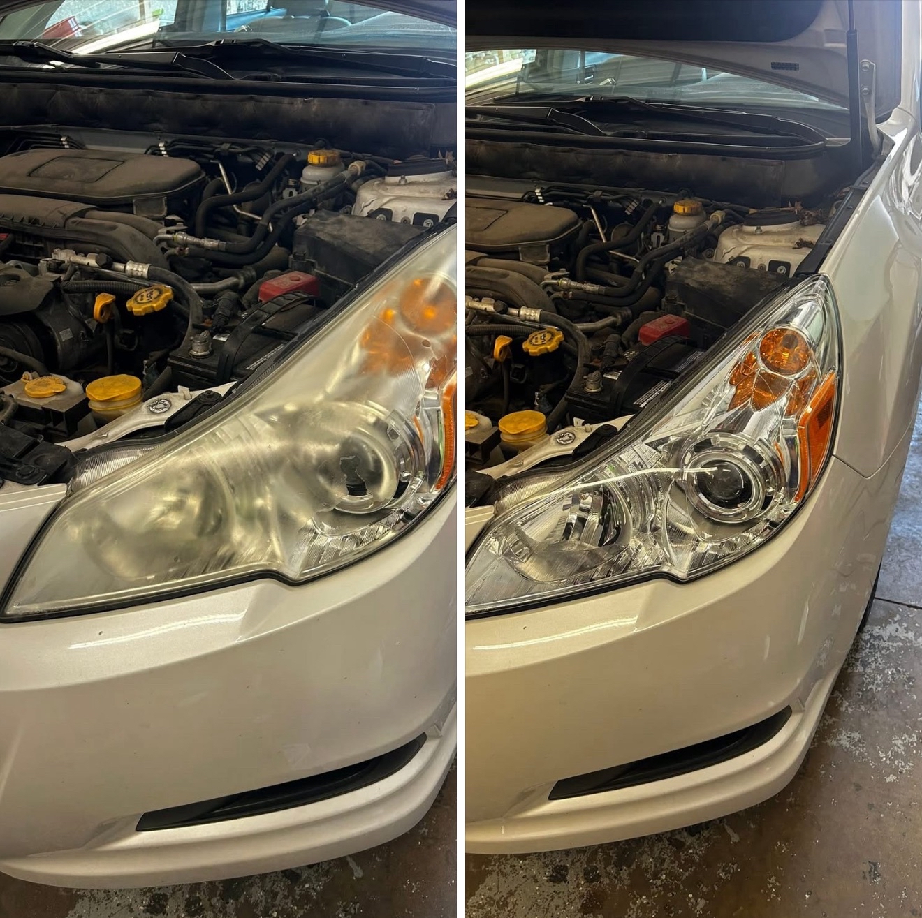 Headlight restoration before and after - cloudy to crystal clear